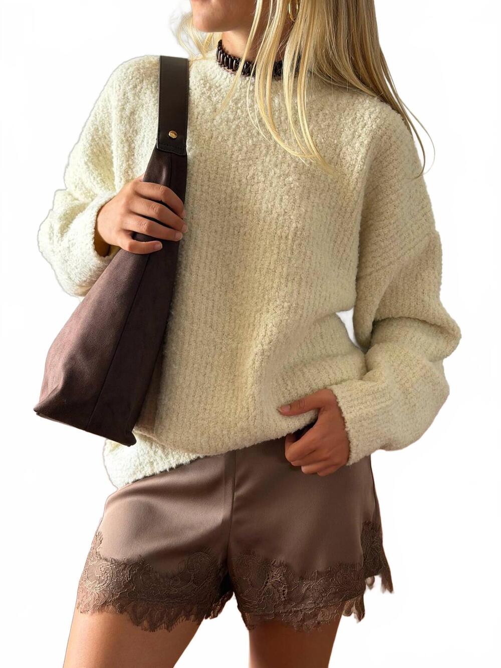 NEW ELODIE kaia lace satin shorts in mocha